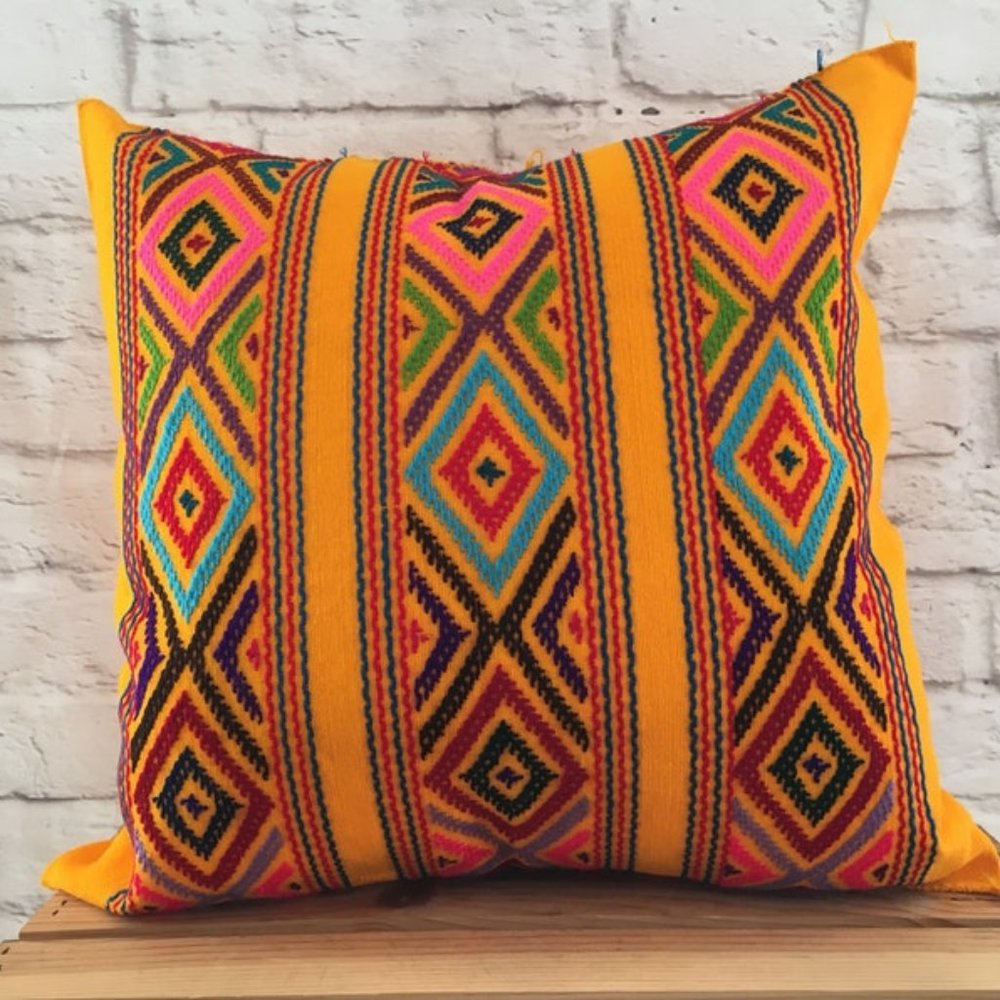 Handmade Hand Embroidered Mexican Pillow Cover - Mexican Home Decor